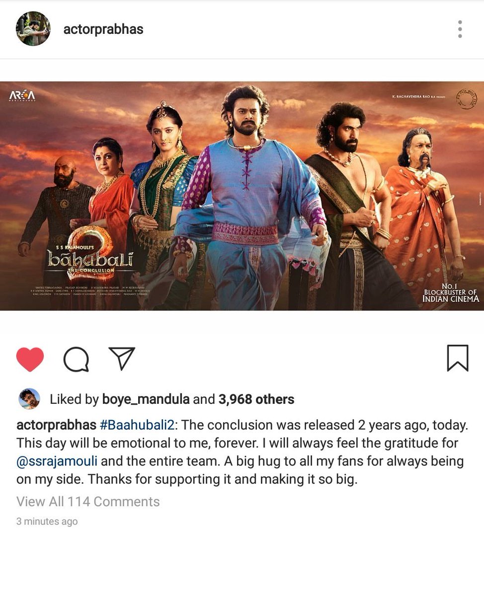 PrabhasManeesh's tweet image. Darling&apos;s Latest Post On Insta !!!
#Prabhas #BaahuBali2 #BaahubaliTheConclusion #2YrsForIndianPrideBaahubali2