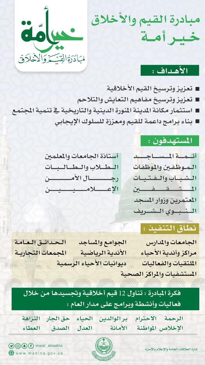 إمارة منطقة المدينة المنورة Sur Twitter انفوجرافيك تعرف على مبادرة القيم والأخلاق خير أمة فكرة المبادرة أهدافها المستهدفون ونطاق التنفيذ