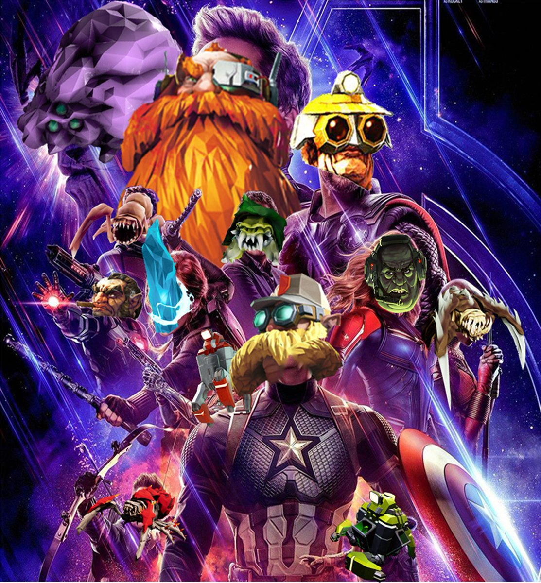JoinDeepRock's tweet photo. We're still in Early Access, so we're not at the part with the endgame yet. However, our mention of it in the last roadmap update inspired Reddit user GryphonKingBros to create this great Deep Rock Galactic/#AvengersEndgame tribute. My personal favorite is Scoutain America. 🛡️⛏️ https://t.co/xoXMa4tlNr