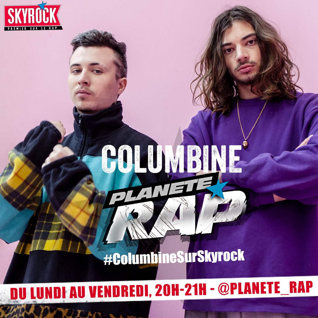 Columbine2k16's tweet photo. À partir de demain et jusqu’à Vendredi on est en direct sur Skyrock se 20h à 21h dans Planète Rap 🔥

Pleins de surprises, morceaux en exclus et freestyles à prévoir l’équipe ! 🥵 https://t.co/xLxsRXEHSd