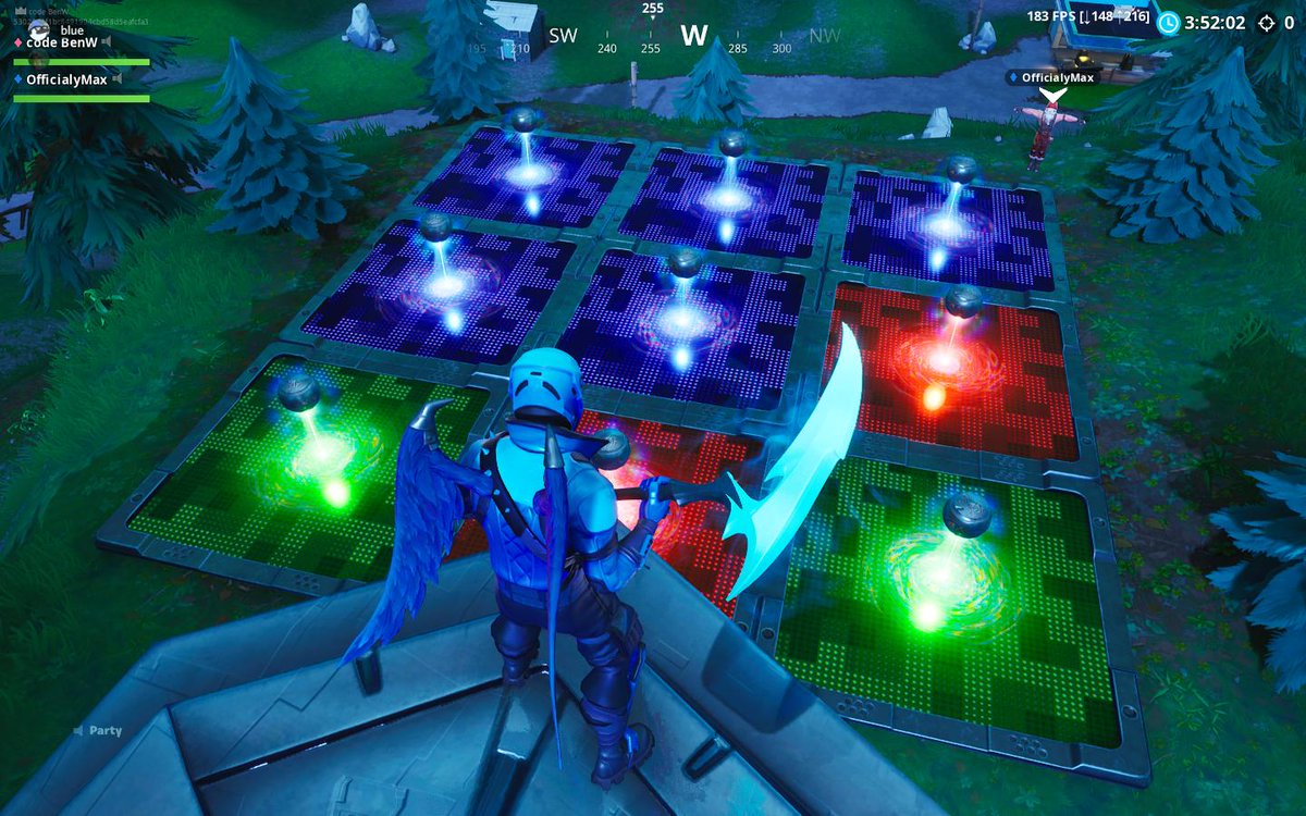 FortniteBR's tweet photo. It's assumed that we have to make them all the same colour, so let's go to work with mining them! Blue seems to be the best one to go for. https://t.co/INmvVZKpDx