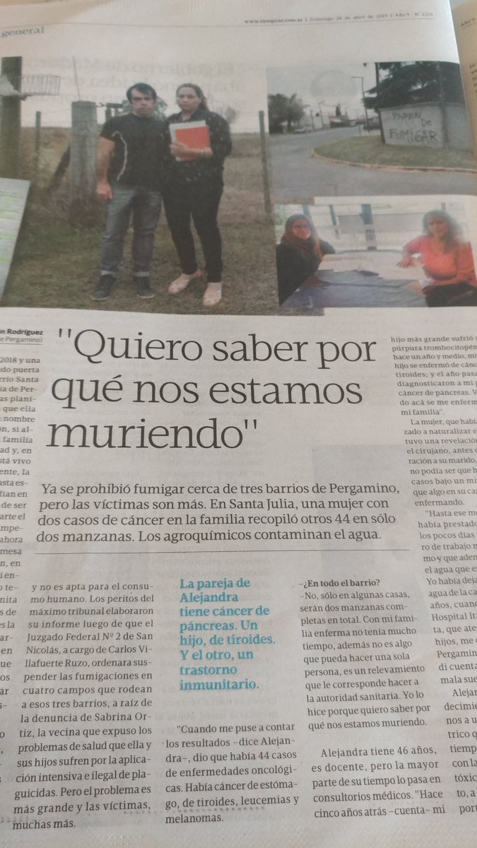 MiriMolero's tweet photo. Esto que viene cubriendo tiempo es gravísimo. 44 casos de cáncer en sólo dos manzanas del barrio de Santa Julia en Pergamino. Los agroquímicos contaminan el agua. https://t.co/5lLYzNbSY9