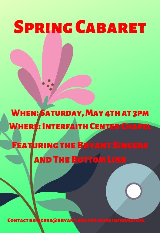 Come to the Interfaith Center at 2:30 for the second-to-last Bryant Singers rehearsal of the year! Be ready for our upcoming performance with <a href="/BryantTBL/">The Bottom Line</a> on Saturday, May 4th!