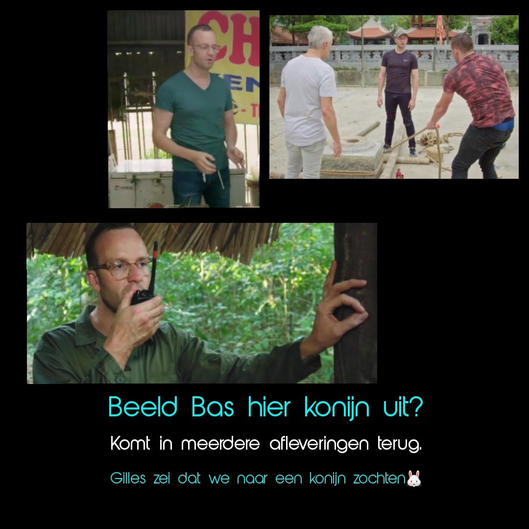 2019Hints's tweet photo. #demol @opVIER @TrustNobodycast Beeld Bas hier een konijn uit met zijn handen?
(Komt vaker terug in afleveringen)

Gilles zei vooraf dat we het 🐰konijn moest volgen....🤔 https://t.co/hssAmMX070