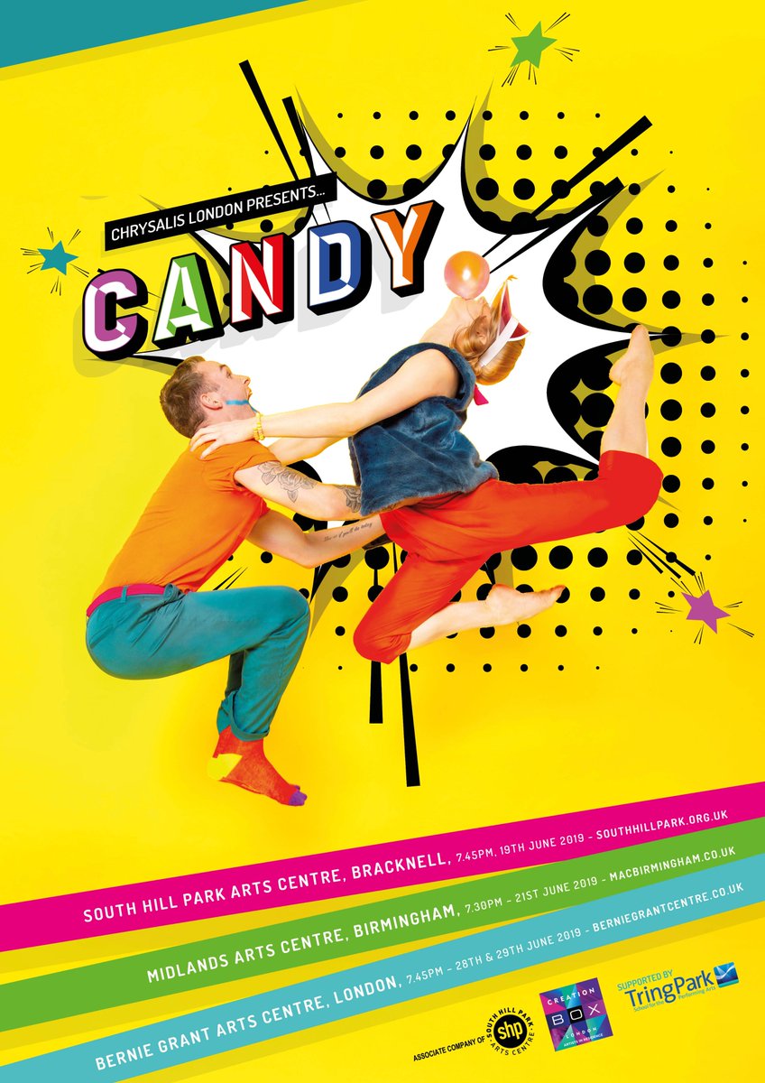 CANDY is coming... box offices are now open!

South Hill Park Arts Centre, Bracknell - 19th June - southhillpark.org.uk/events/candy

Midlands Arts Centre, Birmingham - 21st June - macbirmingham.co.uk/event/candy

Bernie Grant Arts Centre, London - 28th &amp; 29th June - berniegrantcentre.co.uk/see/candy