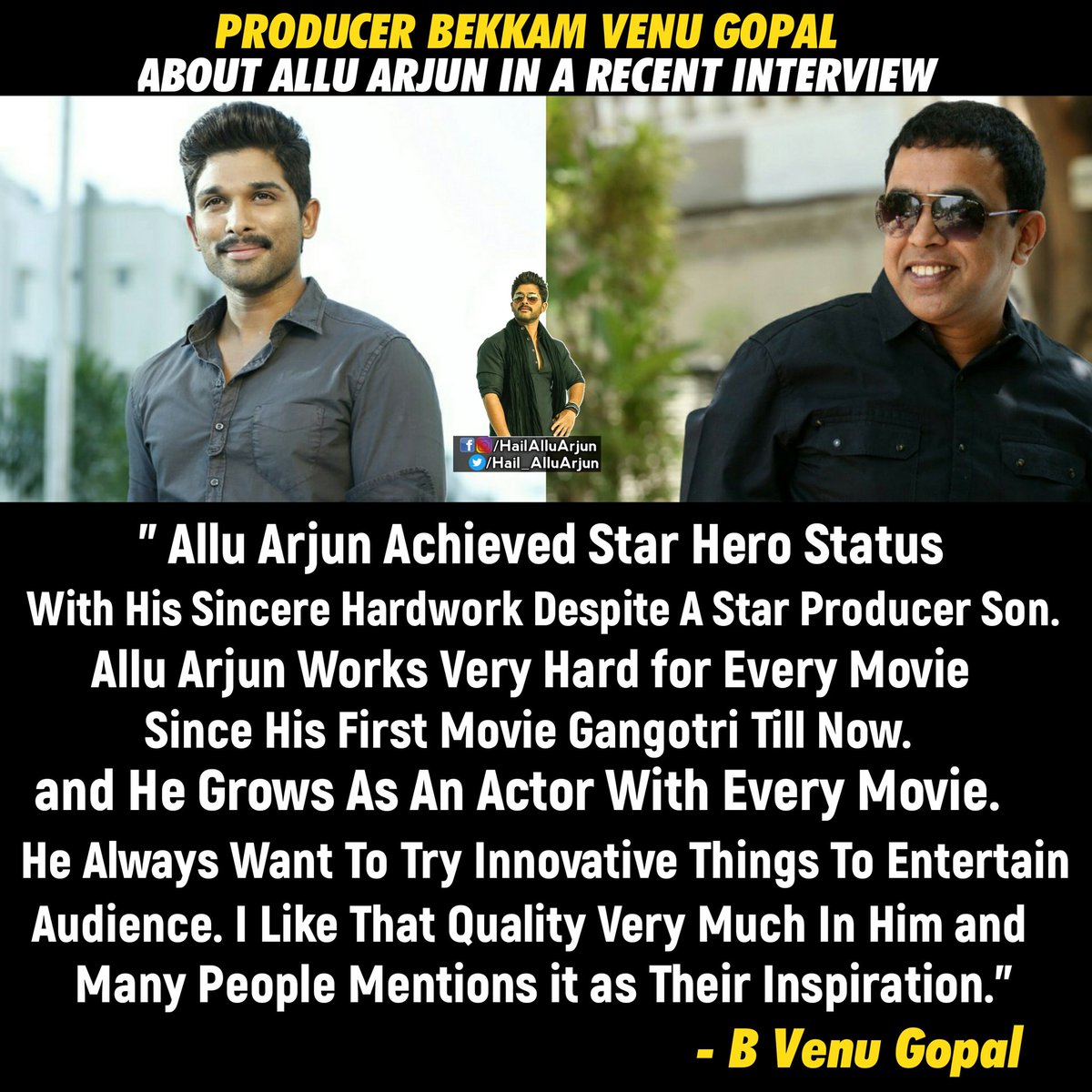 Producer #BekkamVenuGopal garu about @alluarjun in a recent interview.

#AlluArjun
