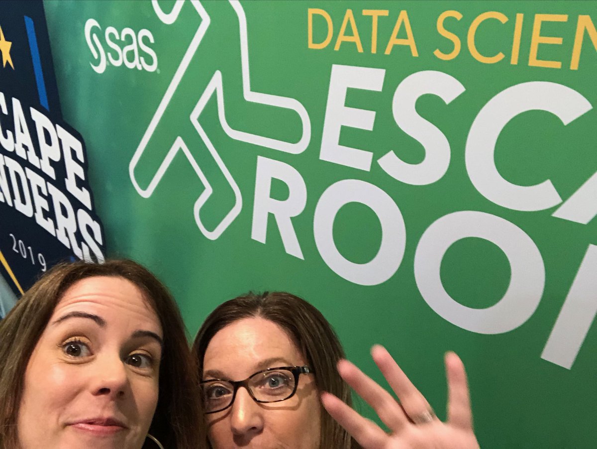 Which #datascience escape room will you take on? ⁦@kristinevick⁩ and I are ready to welcome you starting at 1pm today! #analyticsinaction #SASGF