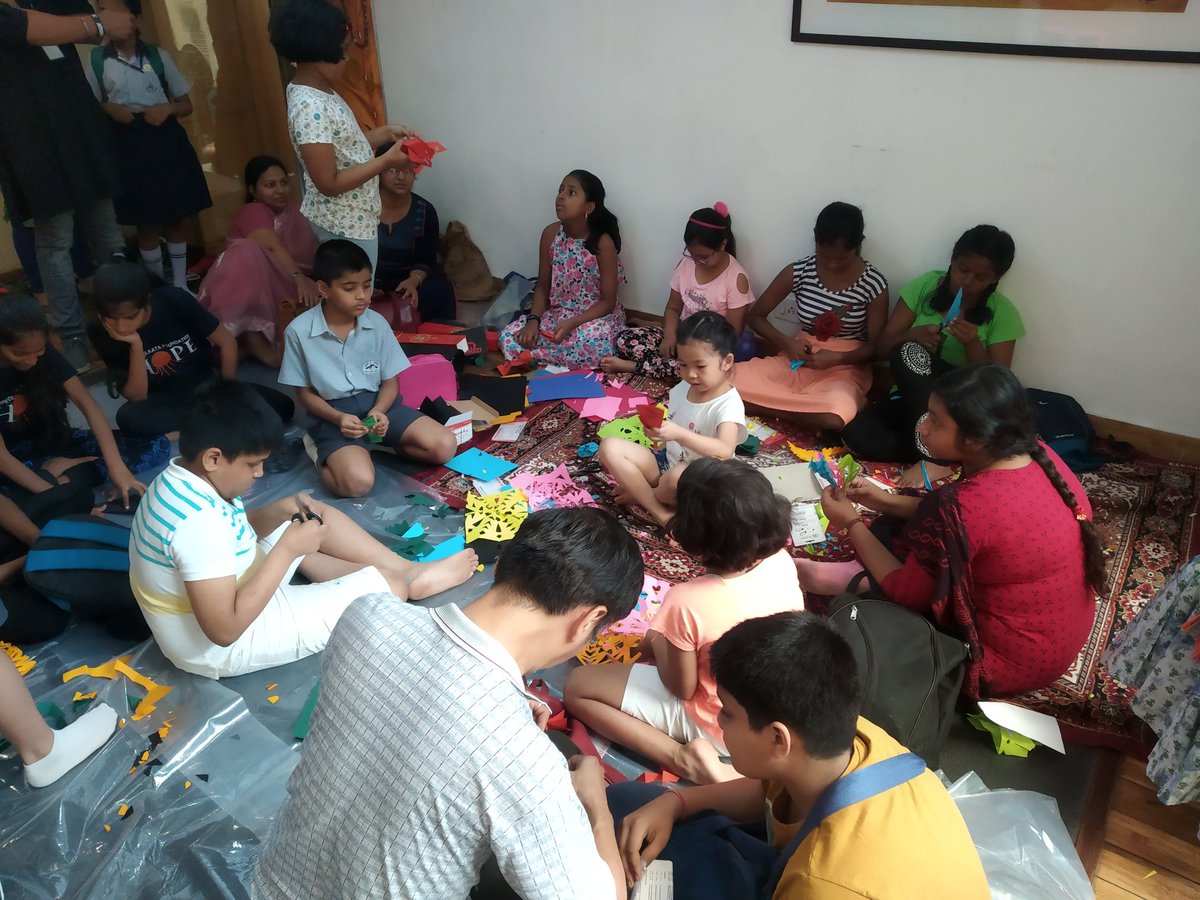 Mr. Tiencheng Huang,  an artist from old Chinatown's Tiretti Bazaar neighbourhood, conducting a Chinese paper-cutting workshop for kids at Draamebaazi Children's Carnival at ICCR, Kolkata.