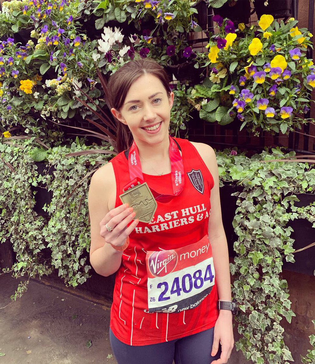 bethdearing's tweet photo. Over the moon to finish my first marathon and to beat my target time by 26 seconds! An absolutely incredible day with amazing support 🏃‍♀️❤️ #EHH #LondonMarathon https://t.co/6WMhhOGoGy