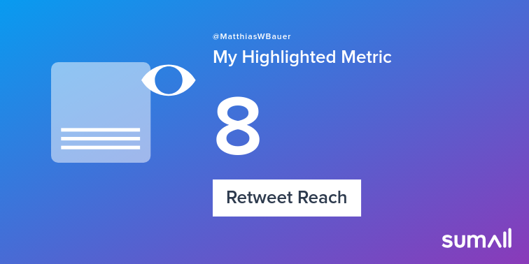 MatthiasWBauer's tweet photo. My week on Twitter 🎉: 2 Likes, 1 Retweet, 8 Retweet Reach, 1 New Follower. See yours with https://t.co/GbilkfUQGL https://t.co/E7IFiO9AF4