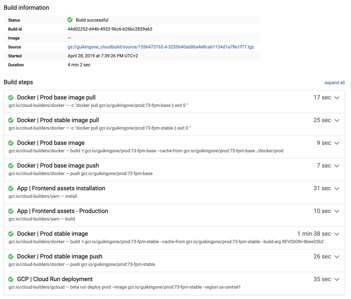Guikingone's tweet image. Just finished playing with #CloudBuild in order to prepare a @symfony application for #CloudRun, whole Docker configuration (PHP-FPM &amp;amp; Nginx), Symfony Encore and response time under 10ms (without cache), not so bad 😍

#DevSuccess #GCP #PHP #Symfony #Serverless