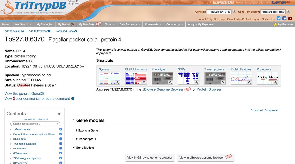 veupathdb's tweet image. Here is a link to the PFC4 gene page on #TriTrypDB That Yulia Pivovarova 
is talking about. You can learn a lot about the gene by looking at all the available data tritrypdb.org/gene/Tb927.8.6…