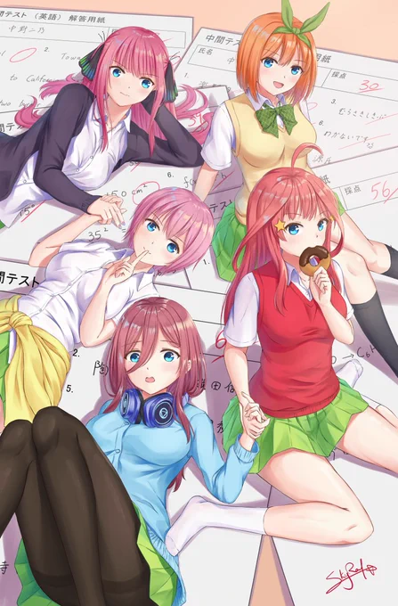 完成しました。こんな背景でどうですか。
#五等分の花嫁 #中野一花 #中野二乃 #中野三玖 #中野四葉  #中野五月 