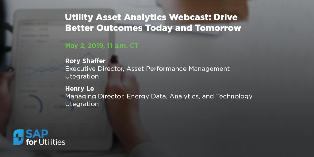 sapforutilities's tweet photo. Data and advanced analytics can help your #utilities organization optimize asset lifecycles. Join the experts from @Utegration in this #webcast on May 2 at 1 p.m. to learn how SAP solutions for #AssetManagement can empower you to run with confidence. https://t.co/Ar1BhGnIUp https://t.co/G4ShQsfR9D