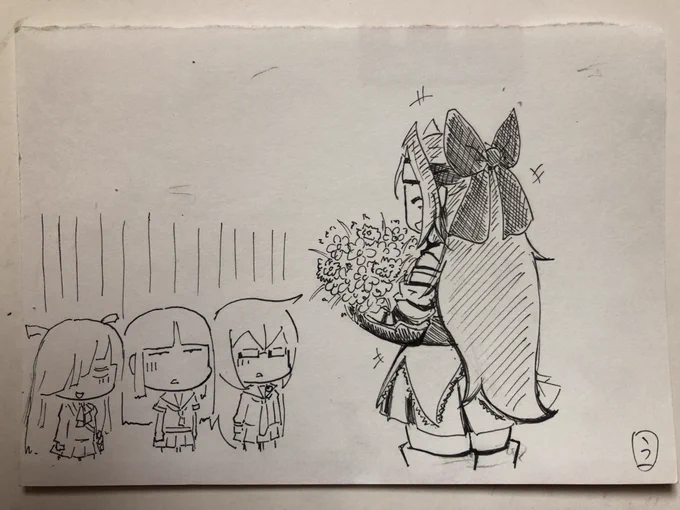 艦これ落書き 「また一緒に演習がんばりましょうね」「…は〜い…」 #艦これ #神通 #初雪 #早霜 #望月 