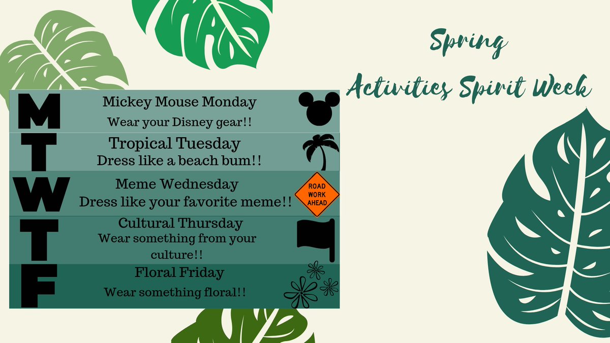 Lancers we have our spirit week this week. Tomorrow’s spirit day is Mickey Mouse Monday which would mean to wear your Disney gear!! This spirit week is leading up to spring activities day!!