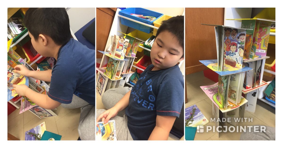 MsAccoumeh's tweet photo. DD ISP. Building using books! Figuring out that the size of the books matter in order to balance and build up! https://t.co/NvzBu4LM7Z