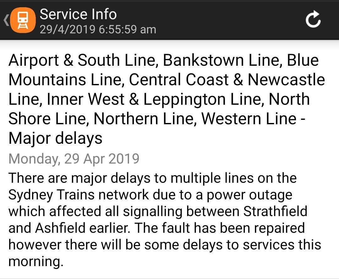 ozman024's tweet photo. How's your Monday morning going? #sydneytrains #shittyrail #cityfail #shittytrains https://t.co/0q1oona69Y