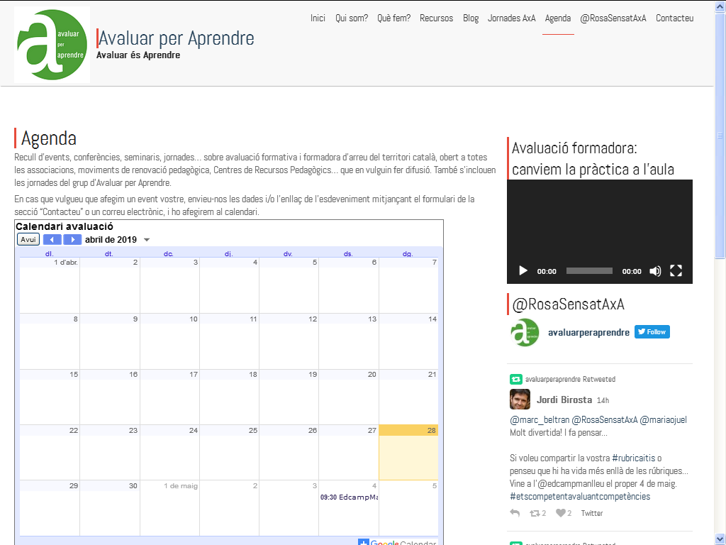 RosaSensatAxA's tweet photo. Estem contruint web x difondre la cultura Avaluar x Aprendre. Hi trobareu recursos, referències, instruments... Comptem amb la vostra complicitat x tal q aquest espai el construïm entre tots/es. 

Hi ha una agenda on podeu incorporar activitats sobre AxA.

https://t.co/K7dgoWqr8B https://t.co/V0wjuJtomv