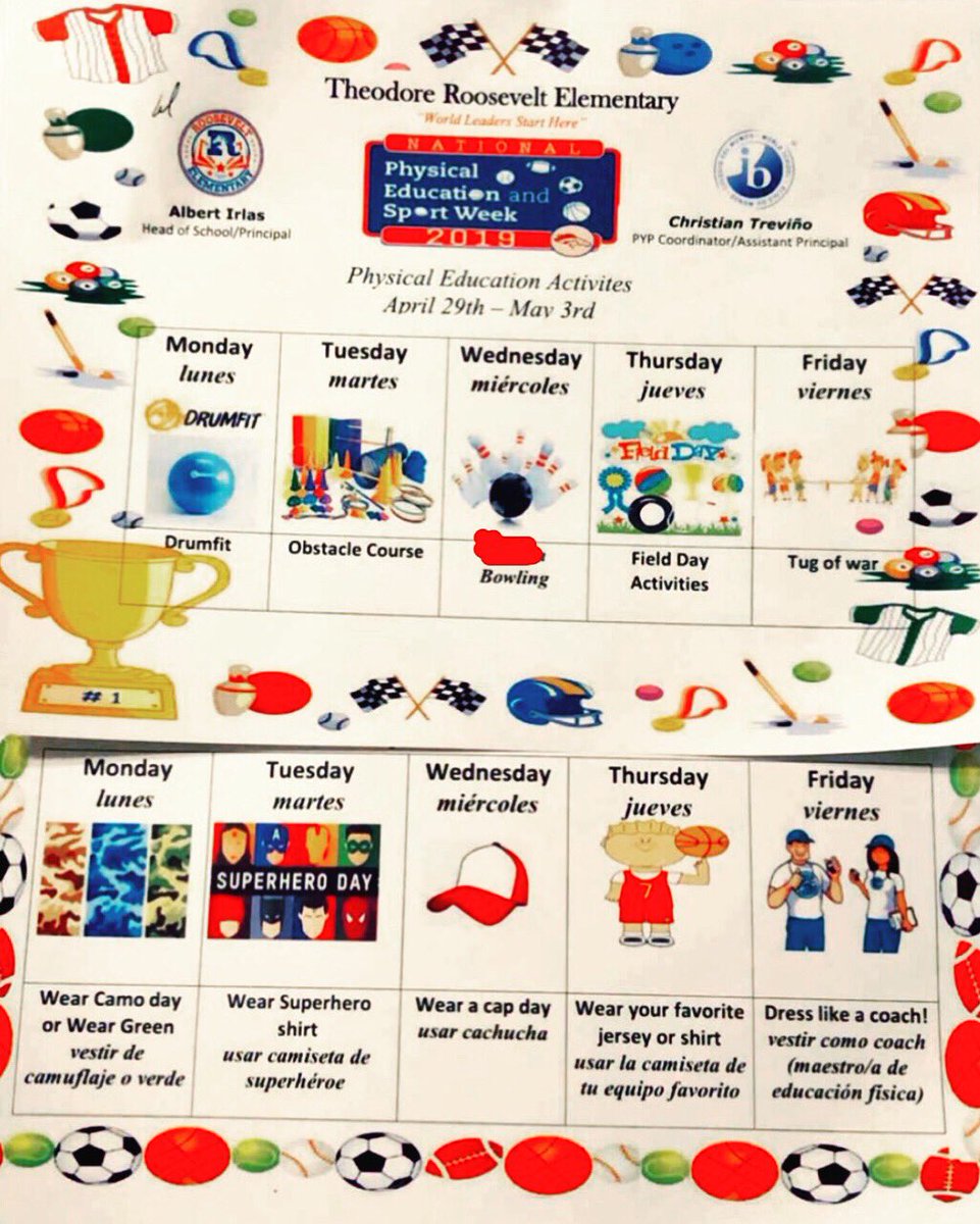 CoachFlores623's tweet photo. This week is Physical Education Week at Roosevelt Elememtary! Looking forward to a week full of activities and support of our PE program. #healthytexasweek #rooseveltbroncos #mcallenisdPE @MrLetsMove @RooseveltBronc1 @SHAPE_America https://t.co/JZvinabe7p