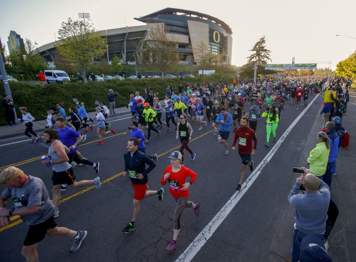 APNELSONPHOTOS's tweet photo. Fast times highlight new @EugeneMarathon course with @jenbigham claiming the women's title in 2:41:37 while Kyle King gets the men's crown with a time of 2:18:04. Both winners got Olympic Trials "B" standard times. #marathon #running 

https://t.co/4hdFaaUabs https://t.co/IlNxW7Eb8e