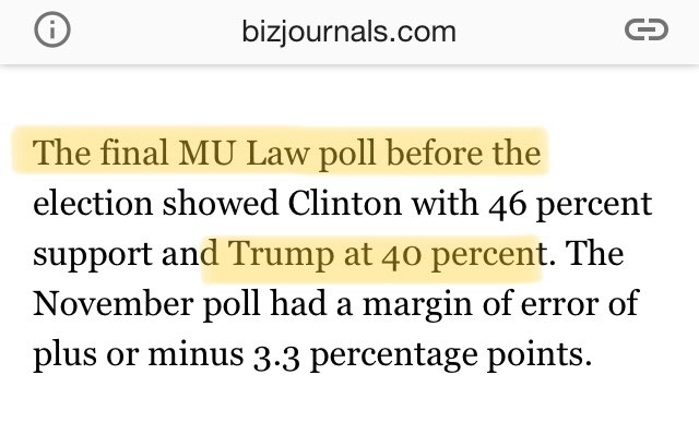 tkn_nola's tweet photo. Trumps Poll # have always been bad in Wisconsin. Shouldn’t they have been higher right after the election?
11/2016 Trumps poll # In Wi ave 40%.
11/2016 HRC is +6.5 (46.8)
Wi Polls right after the election (Jan & March 2017) still 40%.
June, 2017 41%
August, 2017 34%
1/ https://t.co/6sFEL5C4sO