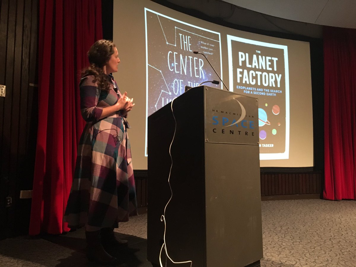 girlandkat's tweet photo. Kicking off @SpaceCentreYVR as @RiaVoros shows off the book covers of #TheCenterOfTheUniverse and the #PlanetFactory! https://t.co/H1dRjOWxaE