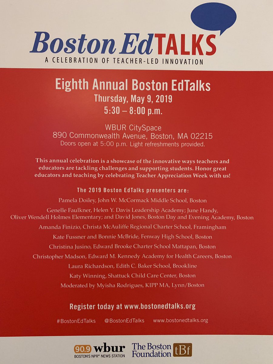 I’m so excited to be part of the 2019 Boston Ed Talks on Thursday, May 9!  It is an honor to be among such an incredible group of educators. <a href="/bostonfdn/">Boston Foundation</a>