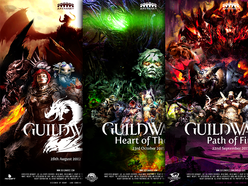 LukeD1uk's tweet photo. If you never saw it at the time, last year I made a movie poster trilogy for all 3 of the #GuildWars2 games. @GuildWars2 check it out: https://t.co/HxD9XvP1oU https://t.co/CXlnsAvKTH