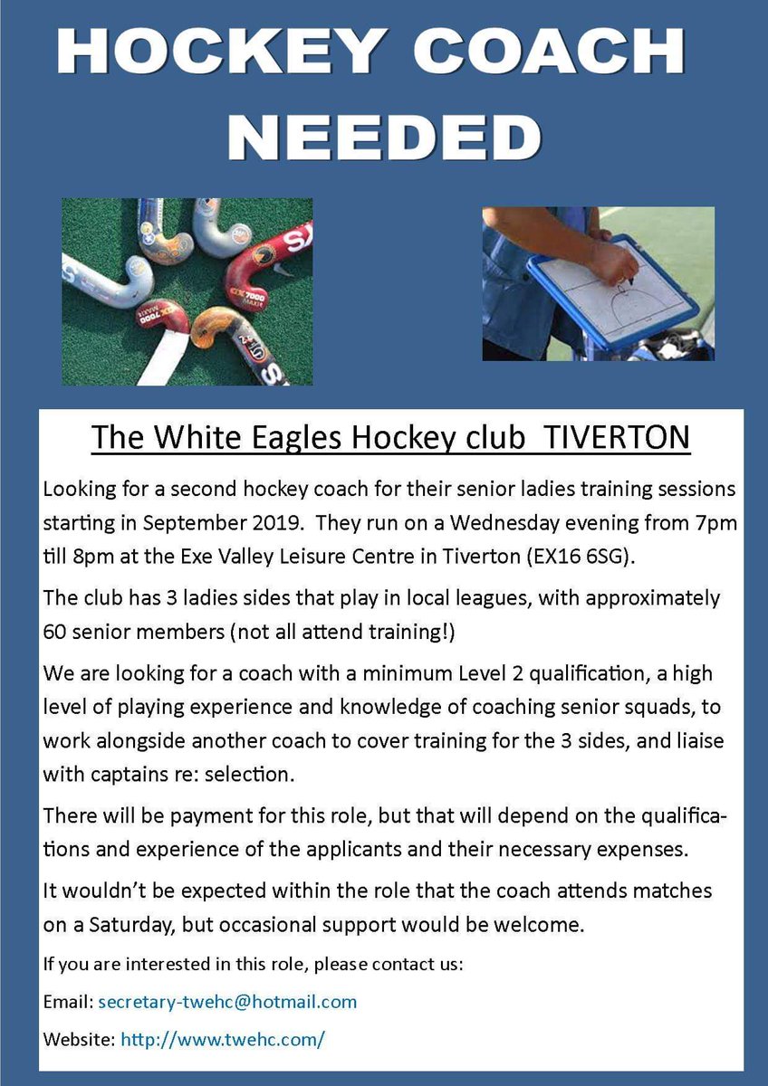 Tiverton White eagles ladies are looking for another coach for next season so if interested or know someone please get intouch.