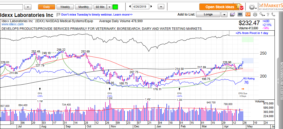 MarkNewtonCMT's tweet photo. $IDXX Idexx Labs another appealing stock given the push above recent April peaks to highest levels since last October #IBDPartner Additional gains look possible here to challenge last Fall's highs near 256 @MarketSmith @IBDinvestors https://t.co/UrBaNDW5Sa #WEEKENDCHARTSTUDY https://t.co/xfxqn576hw