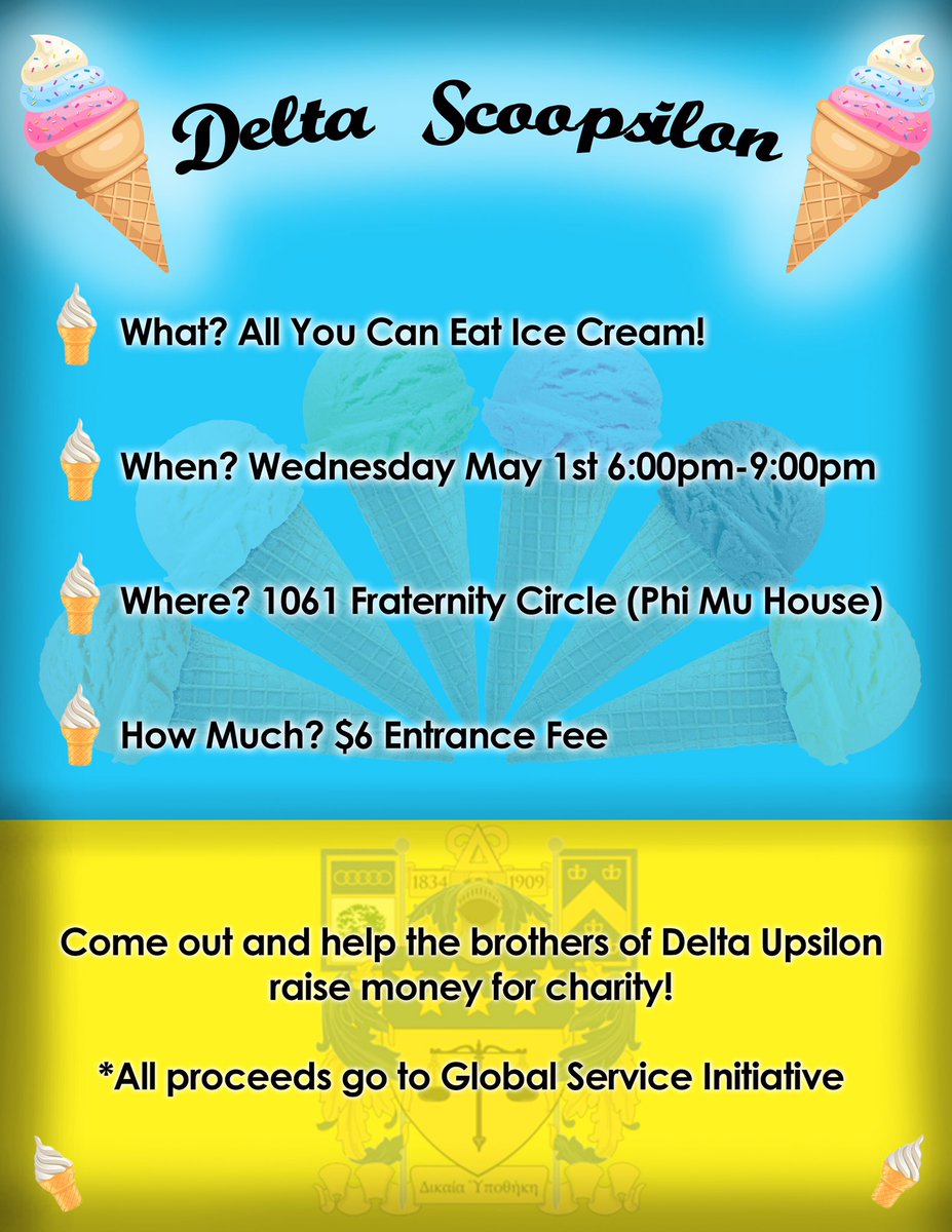 What’s better than ice cream AND helping out a great cause? Come out to the Phi Mu house this Wednesday and join us for all you can eat ice cream!🍦🍨