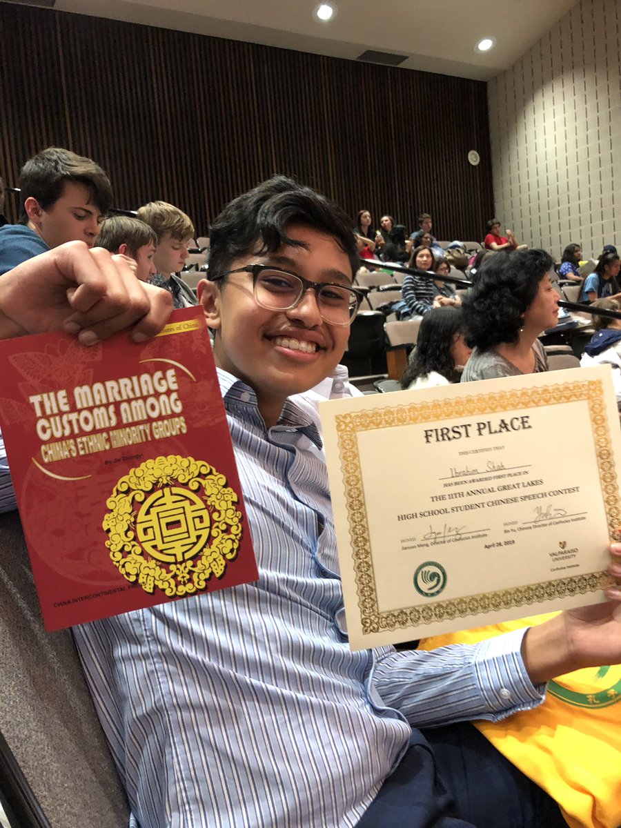 PilingChiu's tweet photo. I took 5 students to attend the Chinese speech contest at Valparaiso University. At the end of the long day, everyone is going home with an award: 2 first places for individual speech, and 1 second place for group skit.
@NNHS_WCL @Naperville203 https://t.co/rHmtD3mXrn