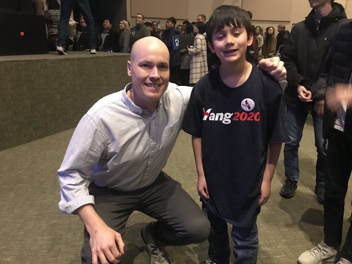 WorkingHeroIowa's tweet photo. 11 year old Michael hit @AndrewYang and @JDScholten with the hard hitting question of how they would improve his school lunches. https://t.co/9SEuO2TXNM