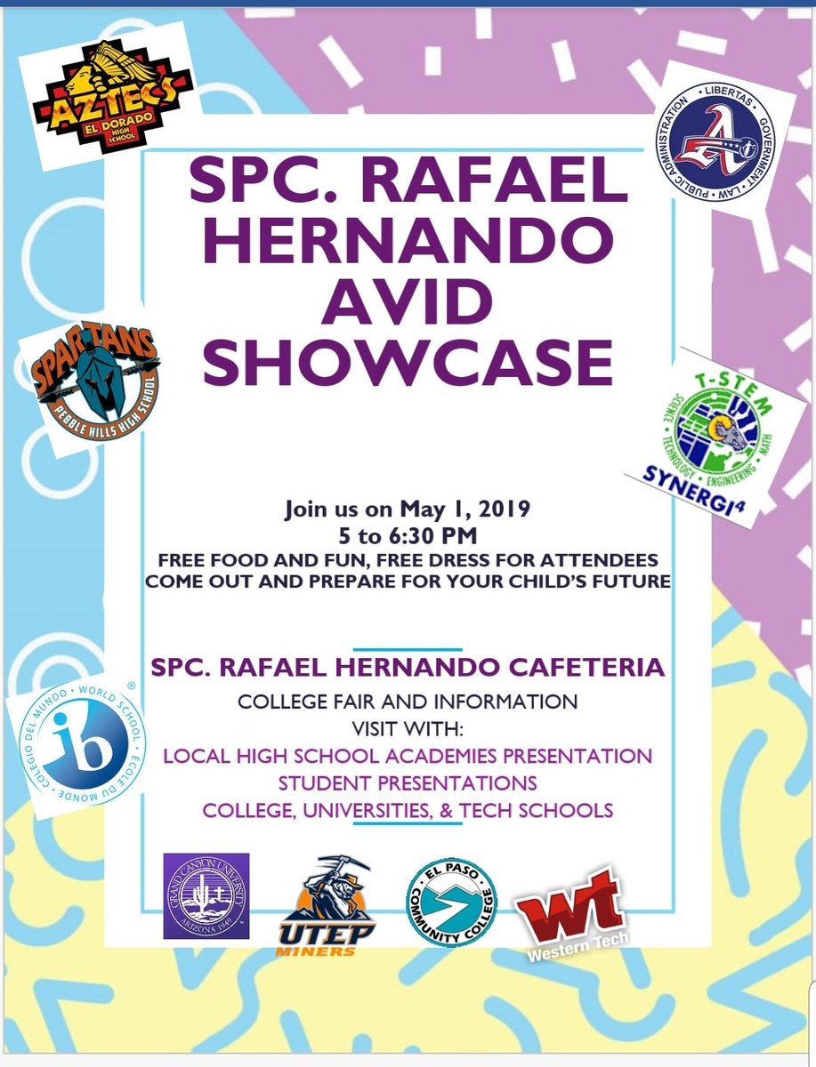 MPorras_EHS's tweet photo. Come on out and be AVID-tized!!!
Wednesday May 1 5:00 to 6:30 PM in the Hernando Cafeteria 

 @Hernando_MS @FClark_AA @David #TeamSISD #CavPride #CollegeMindset #collegebound #ThisisAVID @Ituarte_ES  @PDNorte_PK8  @HAntwine_ES https://t.co/8fcGBKiRx9