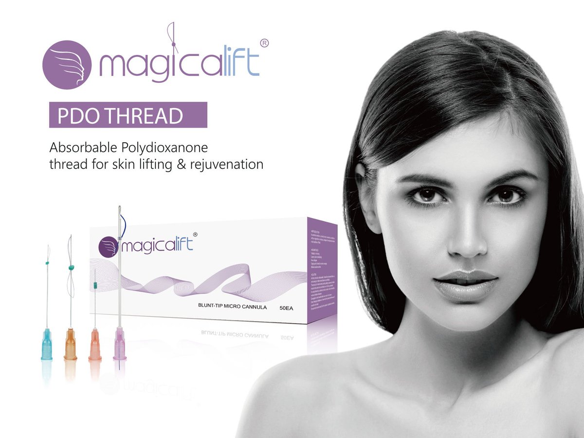 reyoungel's tweet image. The Magicalift brand has three series of products: PDO thread, blunt cannula, and Meso needle. PDO thread is mainly used to lift and tighten skin and smooth wrinkles. A blunt-tip cannula is specifically designed for atraumatic intradermal injections of fluids.