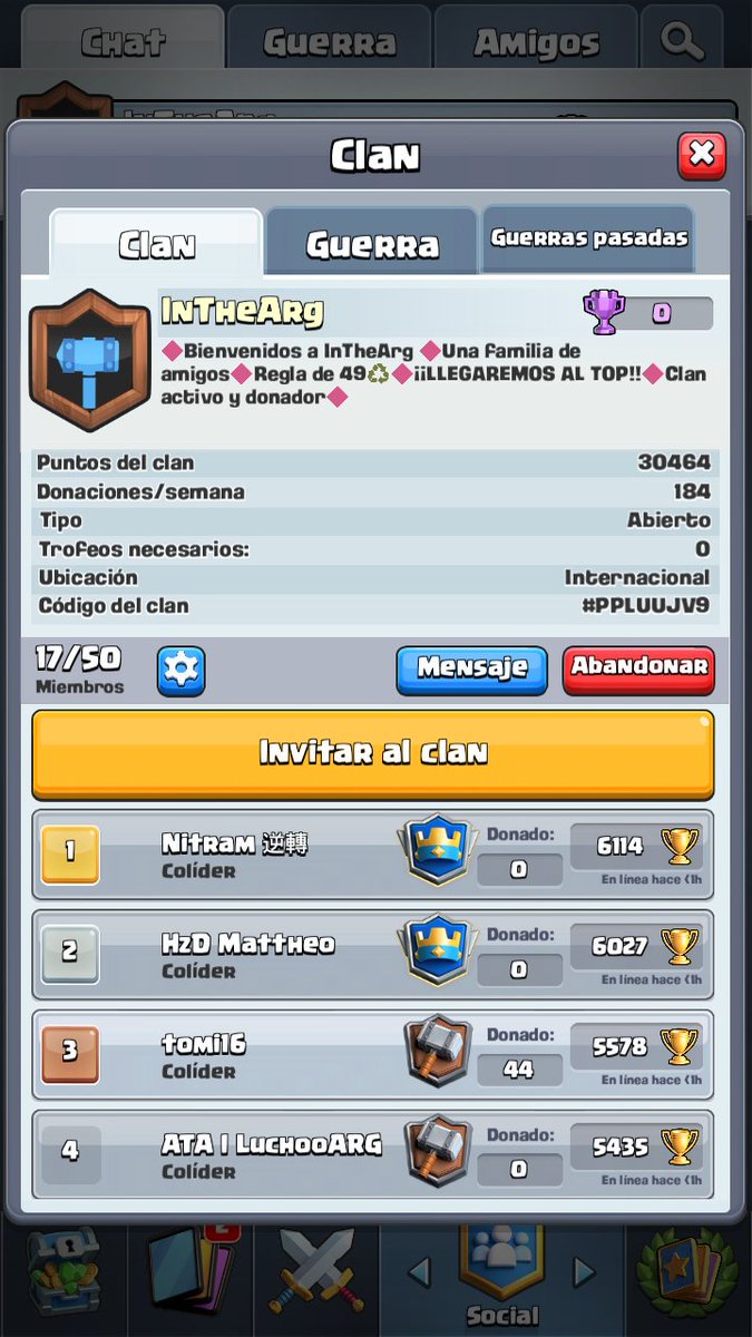 Juntada familiar vengan los que quieran con <a href="/NitramCR/">Nitram</a> @HzD_Mattheo
Acá les dejo el link
link.clashroyale.com/invite/clan/es…