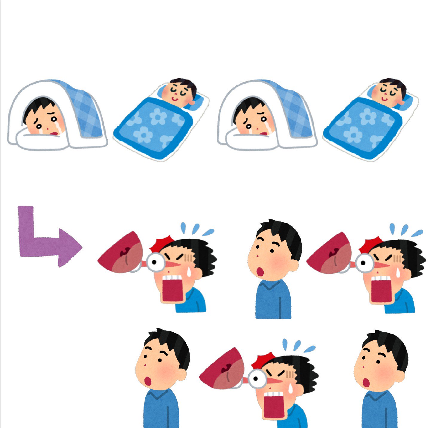טוויטר まいチクをいらすとやで再現 בטוויטר Dayukoume 再現難易度 使ったイラスト 6枚 泣きながら寝る人のイラスト 男性 寝ている男性のイラスト 睡眠 矢印のイラスト 直角 口のイラスト 人体 驚いて目が飛び出る人のイラスト 男性 上を見上げる人の