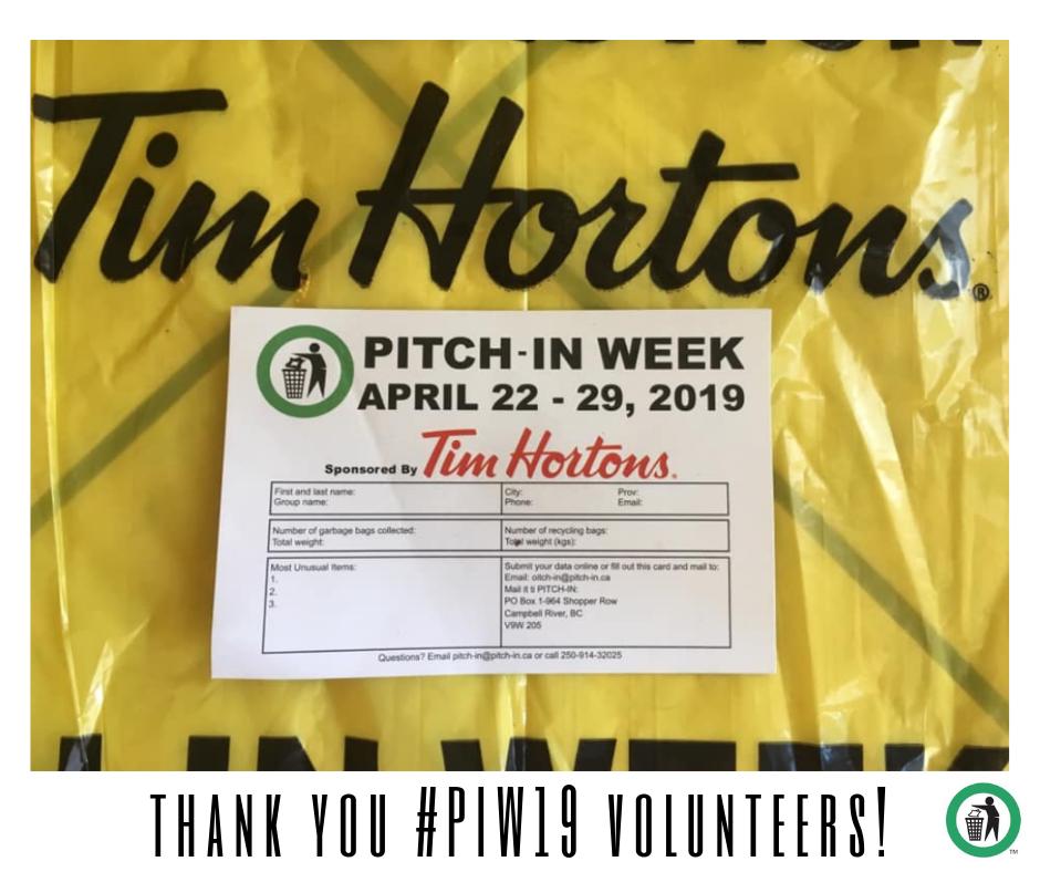 Pitch_In_Canada's tweet photo. PITCH-IN Week 2019 may be coming to a close, but our registration and photo contests will stay open through May! A sincere thank you to all of the organizers, volunteers and incredible student support we had for #PIW19! #timhortons
📷 @LukeShoeFitter https://t.co/BKX4xOUyDj