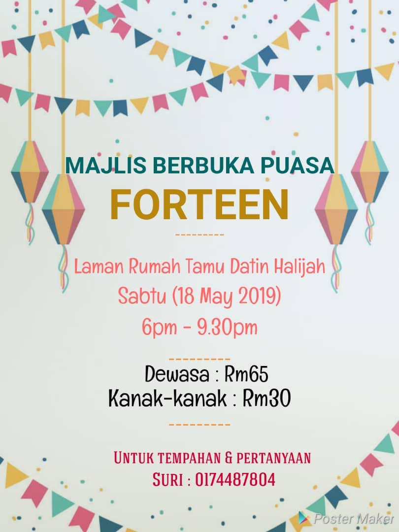 Assalamualaikum lama x update Kat sini. Berita gembira, iftar bersama forteen kembali lagi. Sila mesej no yg tertera utk booking seat. Tempat adalah terhad.

#iftarbersamaForteen <a href="/AmeeraisAzhar/">Ameer Forteen</a> <a href="/OneForteen/">NamaTidakBolehKosong</a> <a href="/lufias89/">Ariz Lufias</a>