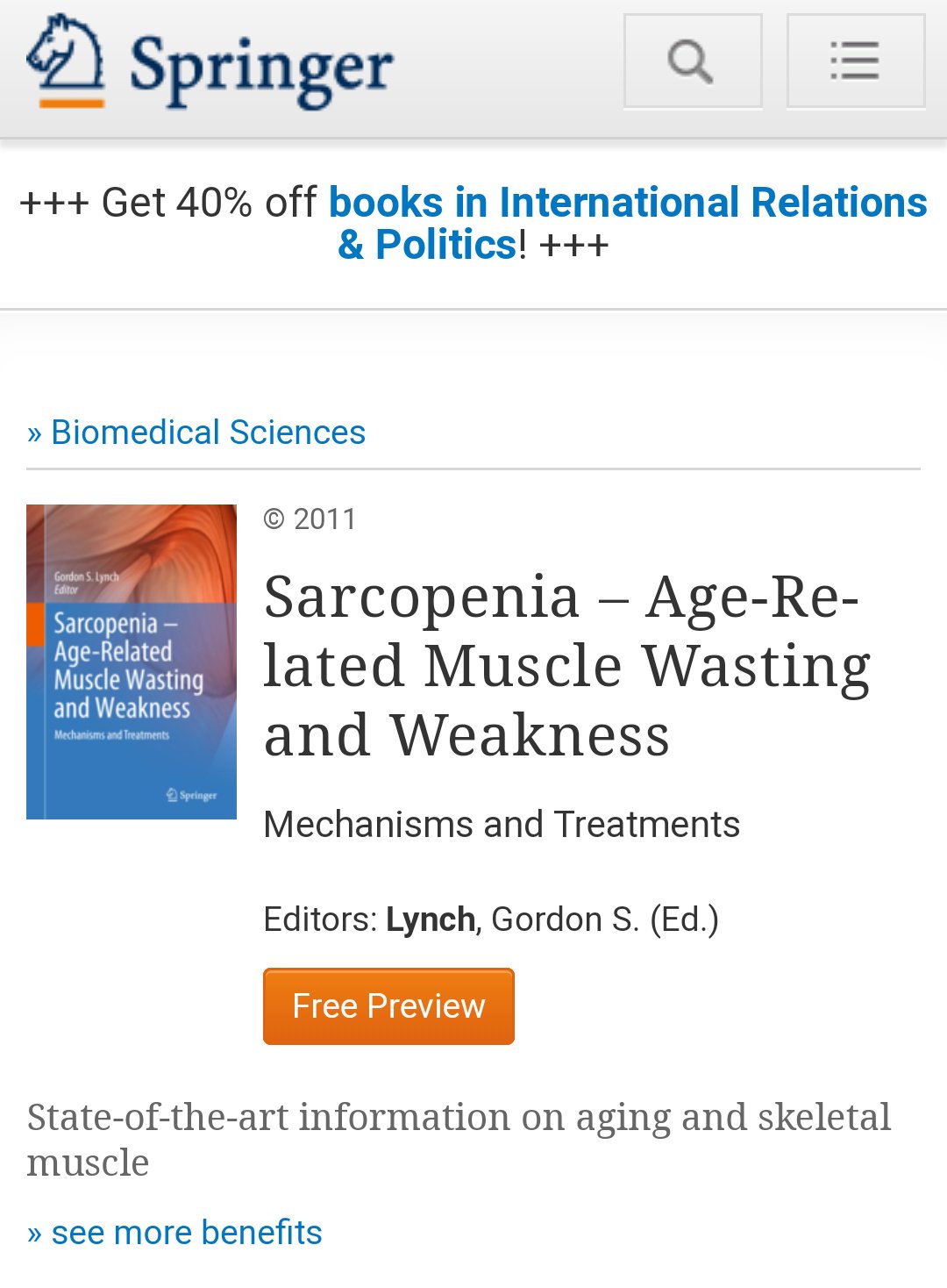 Sarcopenia – Age-Related Muscle Wasting and Weakness: Mechanisms and Treatments