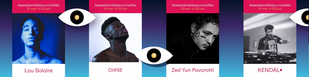 4 nouveaux artistes complètent la programmation de l'édition 2019!
Du hip hop avec ZED Yun Pavarotti et DI#SE fraichement lauréat du Prix du jury des iNOUïS du Printemps de Bourges. La nouvelle pépite pop Lou Solaire et la techno du toulousain Kendal 4A97.
leweekenddescuriosites.com/programmation/