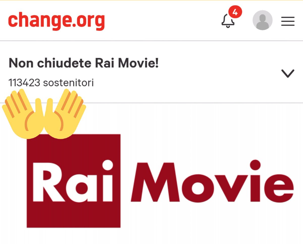 Amici, compagni, amanti di <a href="/raimovie/">Rai Movie</a>, siamo oltre 113mila. Ora ci mancano solo 387mila firme per il referendum costituzionale o abrogativo (della decisione, non del canale, eh), forza! #nonchiudeteraimovie
