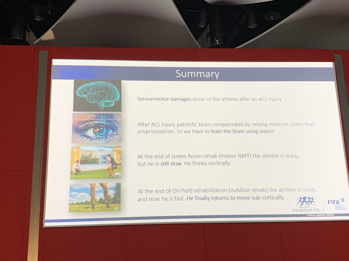 Great talk by <a href="/TenconeFabrizio/">Fabrizio Tencone</a> on the chain reaction that follows an ACL injury #greenroom #proprioception #ACL #FFMED #Isokinetic2019