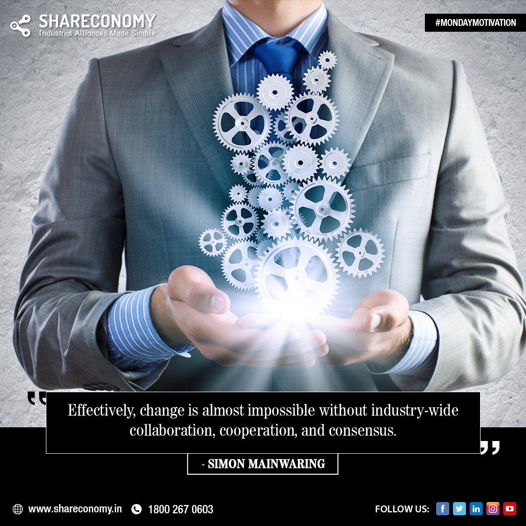 shareconomy_in's tweet photo. "Effectively, change is almost impossible without industry-wide collaboration, cooperation and consensus." #BringPositiveIndustrialRevolution #UnitefortheGood #BusinessSynergy
#MondayMotivation #SimonMainwaring https://t.co/lf8IjnhVDE