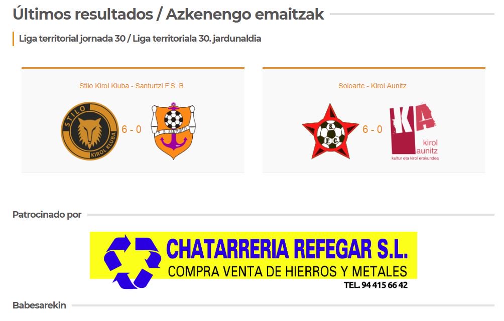 Últimos resultados del club / Klubeko azkenengo emaitzak