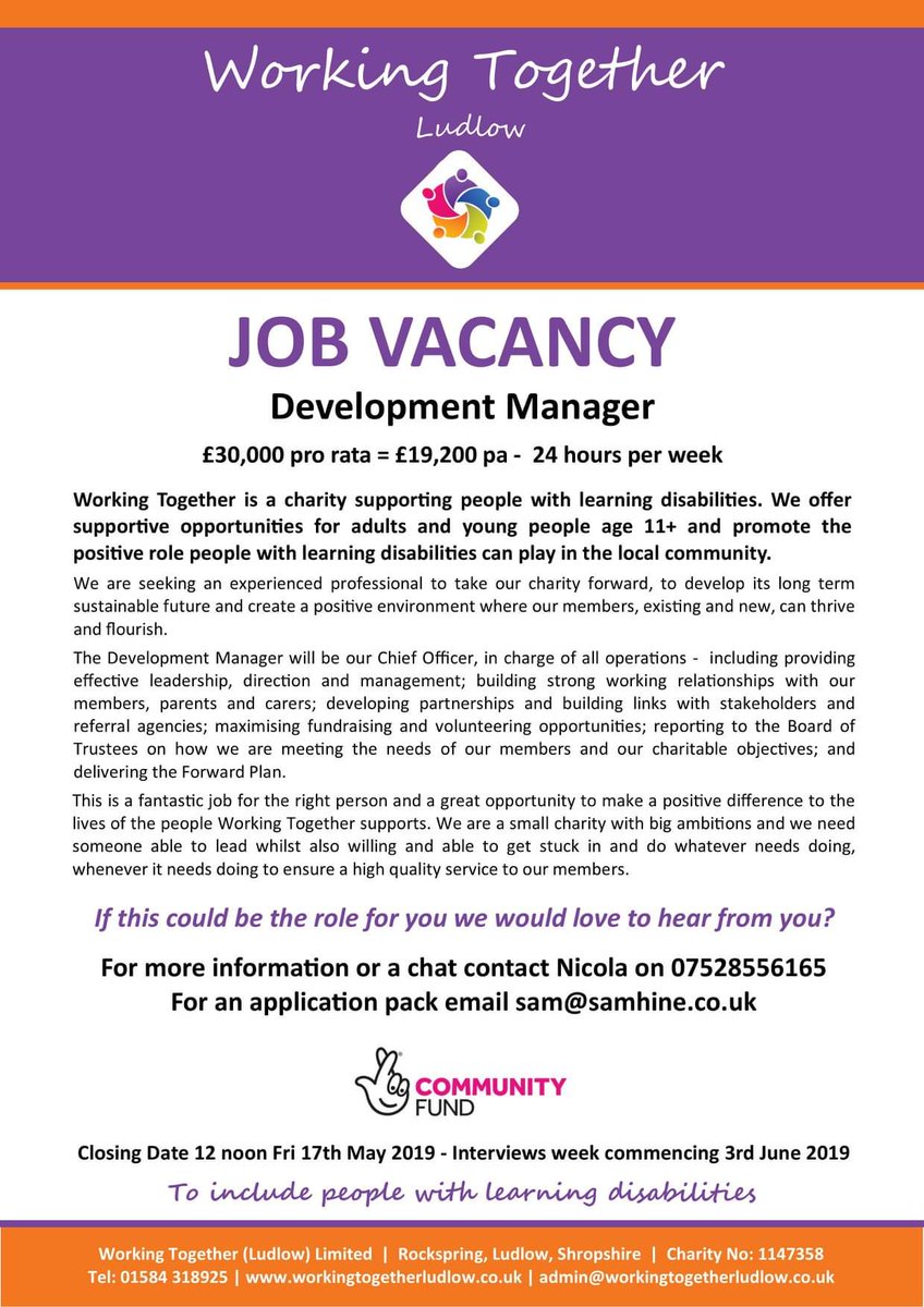 CommunitiesCan's tweet photo. Job Vacancy #Shropshire #Ludlow #Learningdisabilities Great opportunity for the right person! Please share https://t.co/6WPsI0vB1Q