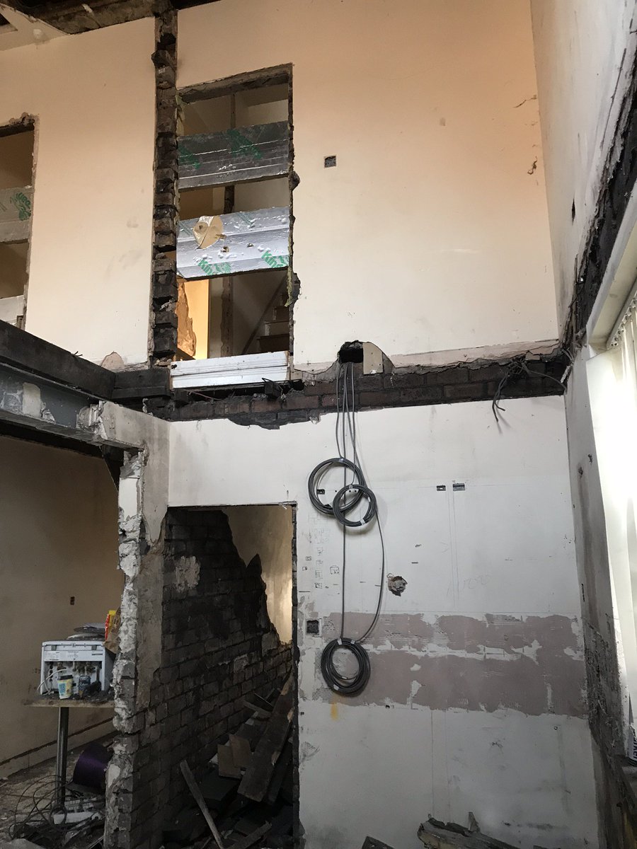 CroftArchitects's tweet image. Our clients #HMO project has become one open plan space at the moment! All three floors have been opened up as part of the strip out to raise the floor levels. The first fix is underway too. #croftarchitecture #propertydevelopers