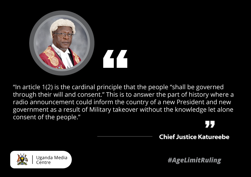 UgandaMediaCent's tweet photo. “In article 1(2) is the cardinal principle that the people “shall be governed through their will and consent” -CJ Katureebe #AgeLimitRuling https://t.co/ueQdQkLZwn