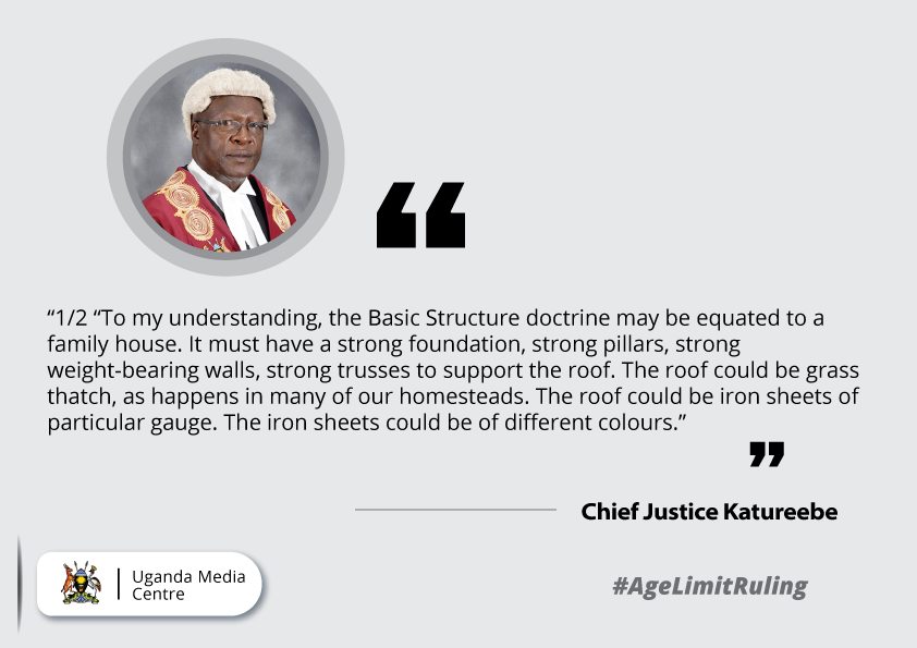 UgandaMediaCent's tweet photo. 1/2 “To my understanding, the Basic Structure doctrine may be equated to a family house. It must have a strong foundation, strong pillars, strong weight-bearing walls, strong trusses to support the roof”-CJ Katureebe #AgeLimitRuling https://t.co/zJKY5BWjvr
